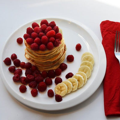 Banana and raspberry pancakes