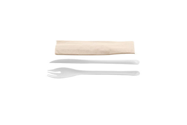 Eko-Set CPLA white spoon,fork,knife+server