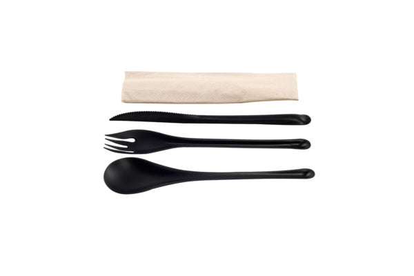 Eko-Set CPLA black spoon,fork,knife+serv