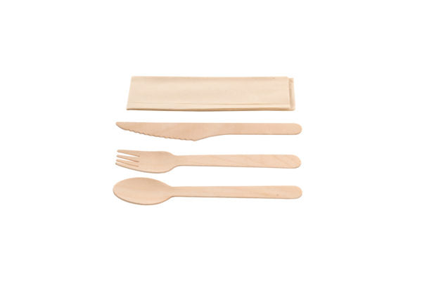 Set wooden fork,spoon,spoon,spoon+serv kraft 5*100