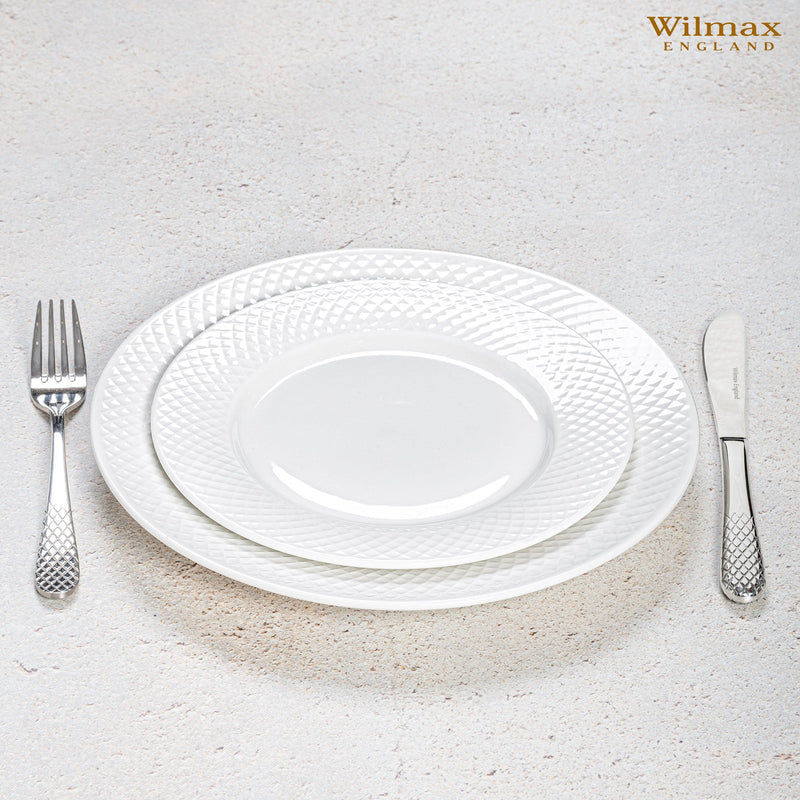 White Dessert Plate With Embossed Wide Rim 8" inch |