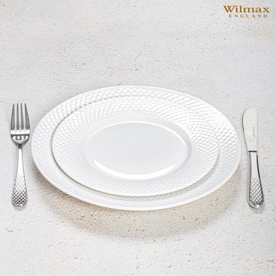 White Dinner Plate With Embossed Wide Rim 10" inch | Set Of 6 In Gift Box