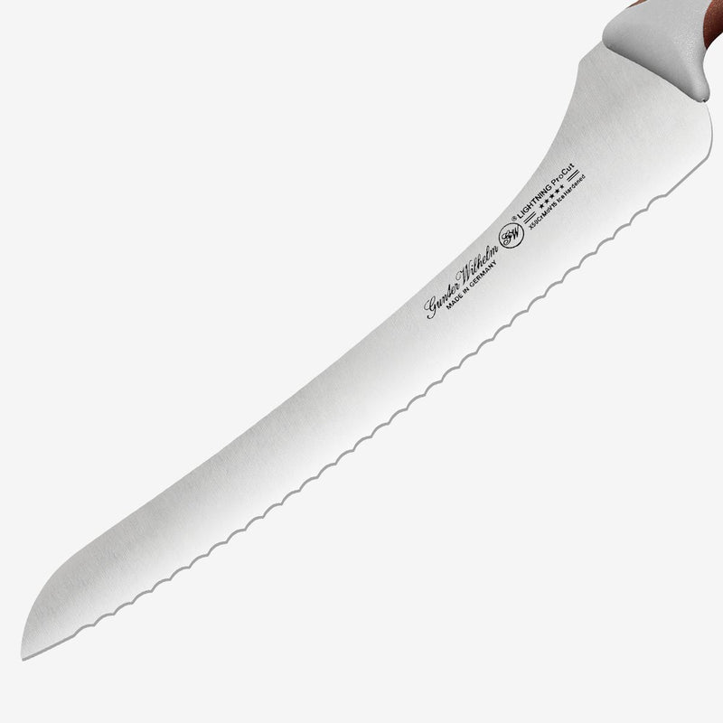 Gunter Wilhelm Lightning Offset Bread Knife, 10 Inch | Brown and Grey ABS Handle SKU: 10-118-1510