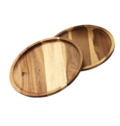 [ Set of 3 ] Zavis Green Acacia Wood Round Stackable Plate / Platter 8"  | Dishwasher Safe