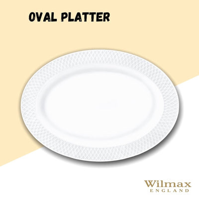 White Oval Platter With Embossed Wide Rim 14" inch X 10" inch |In Gift Box