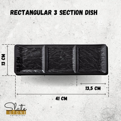 Black Porcelain Slate look Rectangular 3 Section Dish 16" inch X 5" inch | 40.5 X 13 Cm