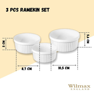 White 3 Pcs Ramekin Set 3.5" inch X 1.5" inch | 4" inch X 2" inch | 4.5' 'X 2''