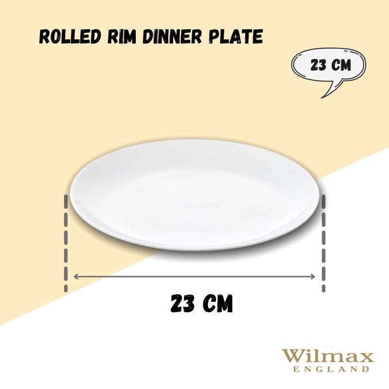 Professional Rolled Rim White Dinner Plate 9" inch | 23 Cm