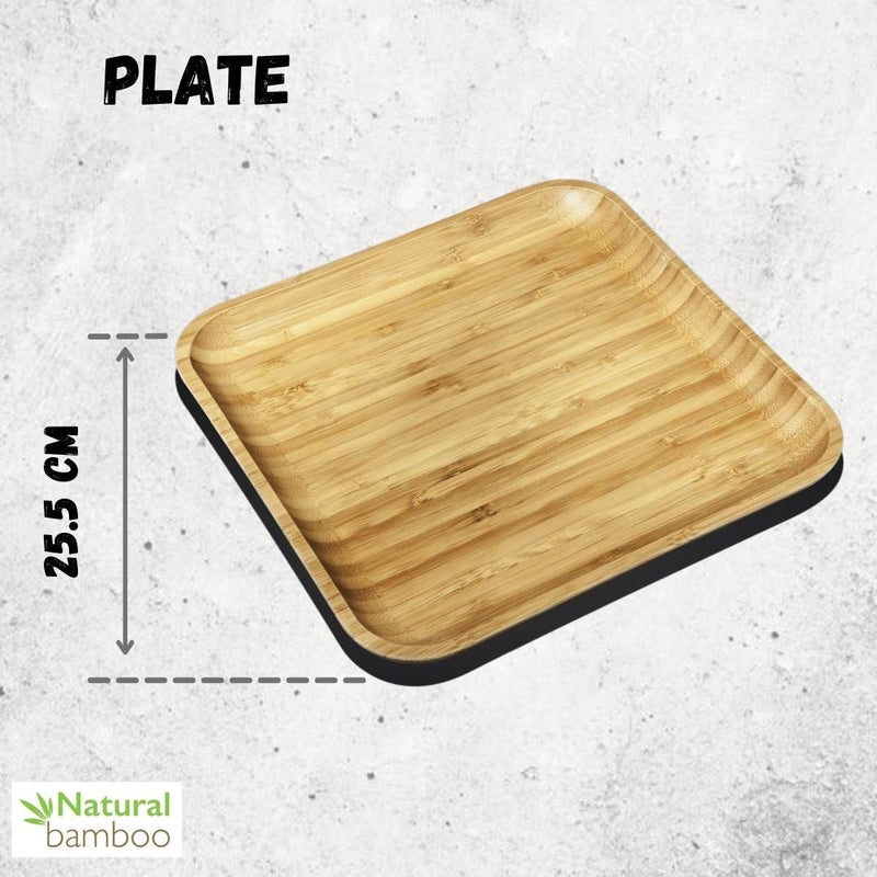 Bamboo Square Plate 10" inch X 10" inch | For Appetizers / Barbecue