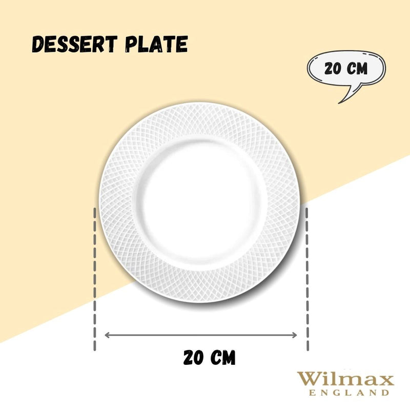 White Dessert Plate With Embossed Wide Rim 8" inch |