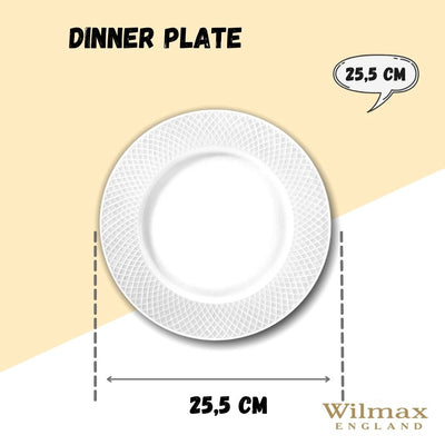 White Dinner Plate With Embossed Wide Rim 10" inch | Set Of 6 In Gift Box