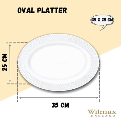 White Oval Platter With Embossed Wide Rim 14" inch X 10" inch |In Gift Box