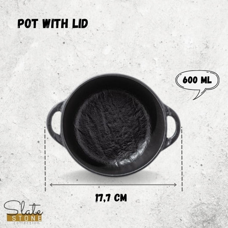 Black Porcelain Slate look Pot With Lid 7" inch X 4.25" inch | 20 Fl Oz