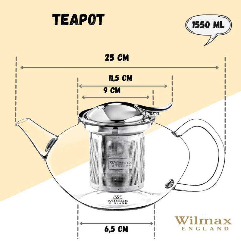Thermo Glass Tea Pot 52 Fl Oz | 1550 Ml WL-888806/A - NYStep