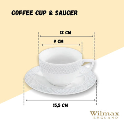 White 8 Oz Tea Cup & 6" inch Saucer Set Of 6 In Gift Box