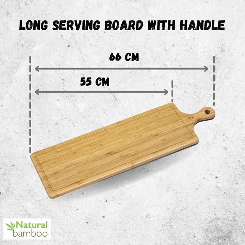 Natural Bamboo Long Serving Board With Handle 26" X 7.9" | 66 X 20 Cm WL-771136 / A - NYStep