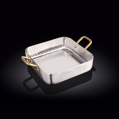 SQUARE FRY PAN WITH 2 SIDE GOLD HANDLES 6.25" X 6.25" X 1.75" | 16 X 16 X 4.2 CM