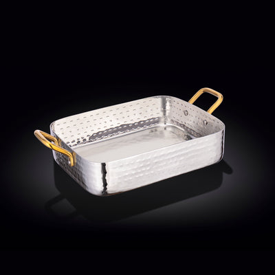 RECTANGULAR FRY PAN WITH 2 SIDE GOLD HANDLES 7" X 5.5" X 1.75" | 18 X 14 X 4.5 CM