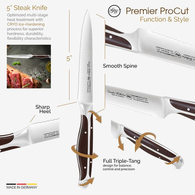 Gunter Wilhelm Premier Utility/Steak Knife Serrated, 5 Inch | Dark Brown ABS Handle SKU: 30-313-1105