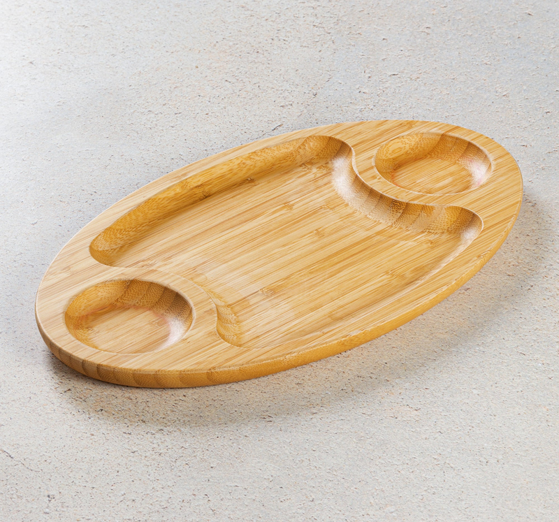 Natural Bamboo 3 Section Platter 18" X 10" | 45.5 Cm X 25 Cm WL-771041/A - NYStep