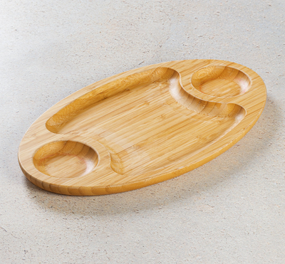 Natural Bamboo 3 Section Platter 16" X 9" | 40.5 Cm X 23 Cm WL-771040/A - NYStep