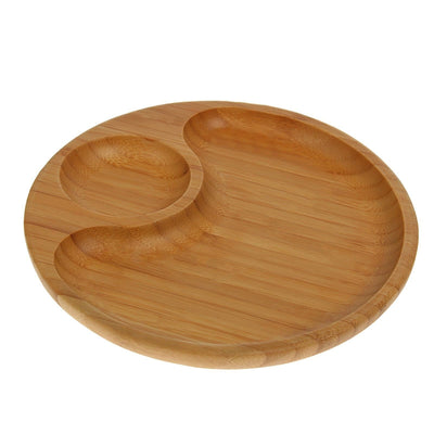 Bamboo Round 2 Section Platter 10" inch | For Appetizers / Barbecue / Burger Sliders