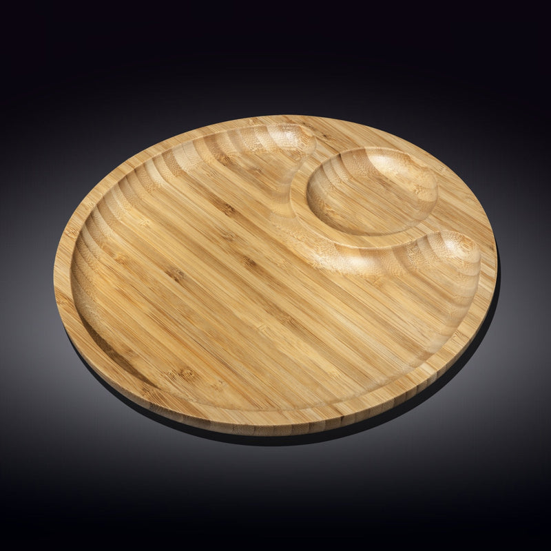 Bamboo Round 2 Section Platter 12" inch | For Appetizers / Barbecue / Burger Sliders