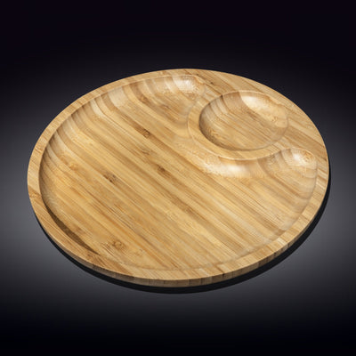 Bamboo Round 2 Section Platter 14" inch | For Appetizers / Barbecue / Burger Sliders