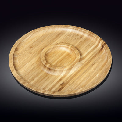 Bamboo Round 2 Section Platter 14" inch | For Appetizers / Barbecue / Burger Sliders