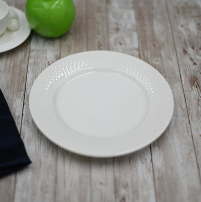 White Dessert Plate With Embossed Wide Rim 8" inch |