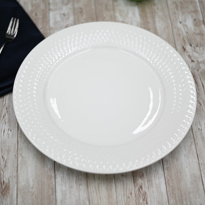 White Dinner Plate With Embossed Wide Rim 10" inch | Set Of 6 In Gift Box