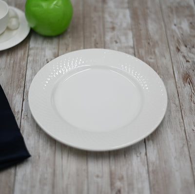 White Dessert Plate With Embossed Wide Rim 8" inch |Set Of 6 In Gift Box