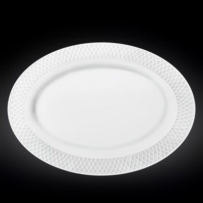 White Oval Platter With Embossed Wide Rim 14" inch X 10" inch |In Gift Box