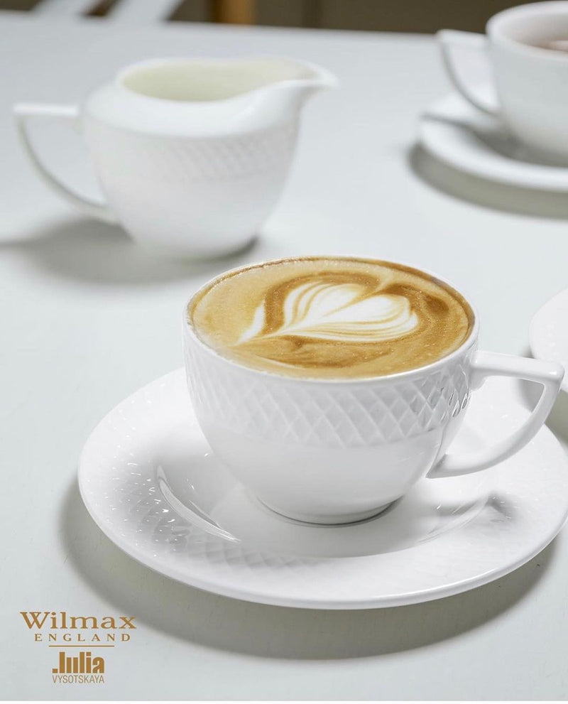 White 6 Oz Cappuccino Cup & 5.5" inch Saucer Set Of 6 In Gift Box