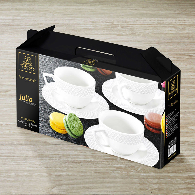 White 3 Oz | 90 Ml Coffee Cup & Saucer Set Of 6 In Gift Box