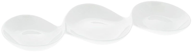 Set Of 3 White Divided Sauce Dish 14.5" inch | 37 Cm