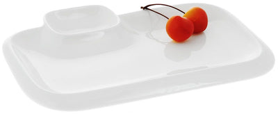 Set Of 6 White Rectangular Plate With Sauce Compartment 10" inch X 6" inch|