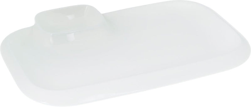 Set Of 3 White Rectangular Platter With Sauce Compartment 14" inch X 8.5" inch|