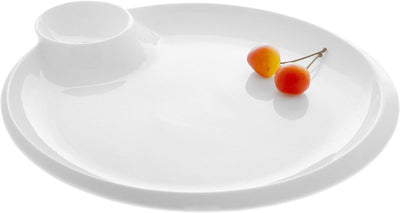 Set Of 3 White Round Platter With Sauce Compartment 12" inch |