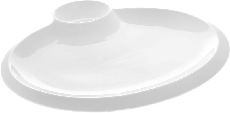 Set Of 3 White Oval Platter With Sauce Compartment 16" inch | 40 Cm