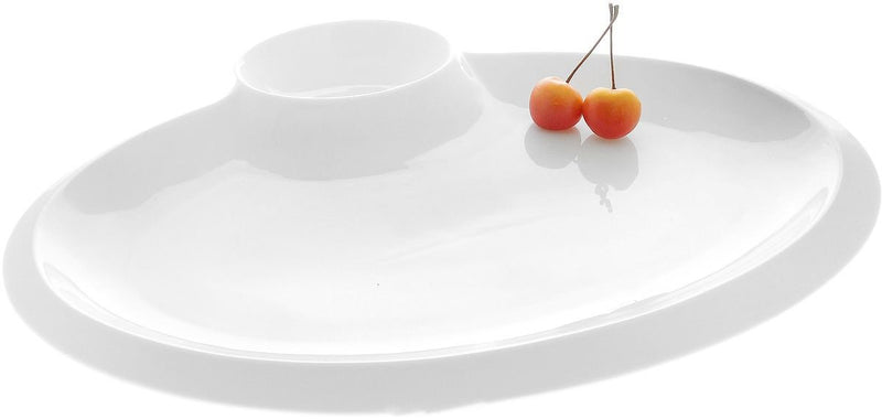 White Oval Platter With Sauce Compartment 16" inch | 40 Cm