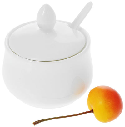 Set Of 6 White 4 Oz | 130 Ml Mustard Pot With Spoon