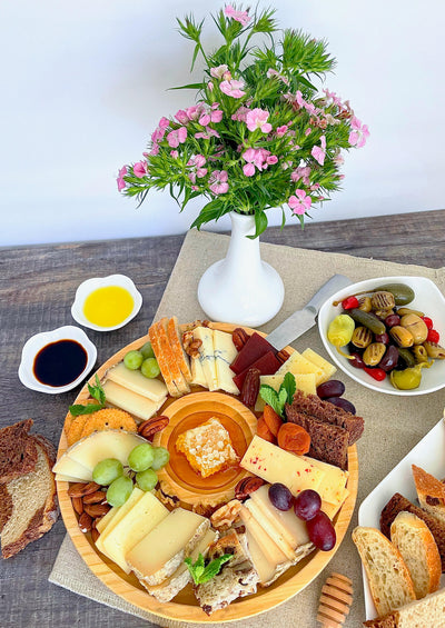 Bamboo Round 2 Section Platter 14" inch | For Appetizers / Barbecue / Burger Sliders