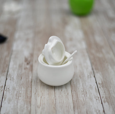 White 4 Oz | 130 Ml Mustard Pot With Spoon