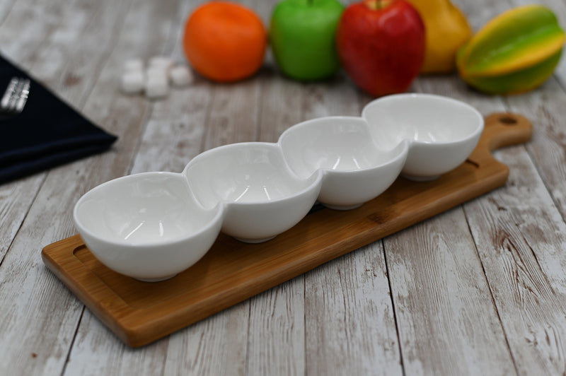 Set Of 3 White 4 Part Divided Dish 12" inch X 3.25" inch X 1.5" inch | 30 X 8 X 4 Cm