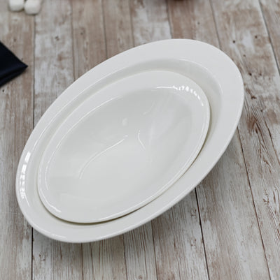 Set Of 3 White Ceaser Salad Bowl 11" inch X 7.5 | 27.5 X 18.5 Cm