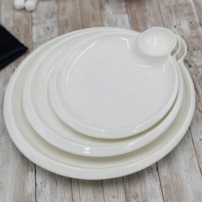 Set Of 6 White Round Plate With Sauce Compartment 8" inch |