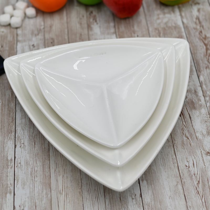 Set Of 3 White Divided Triangular Dish 9.5" inch | 24 Cm