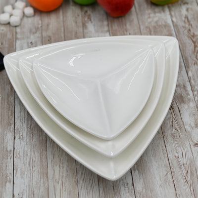 Set Of 3 White Divided Triangular Dish 11.5" inch | 29 Cm