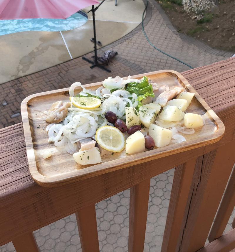 [ Set of 3 ] Zavis Green Acacia Wood Serving rectangle StackableTray / Dish 10" X 7" | Dishwasher Safe